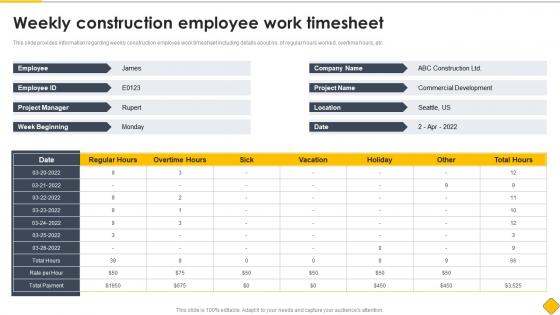 Weekly Construction Employee Work Timesheet Modern Methods Of Construction Playbook