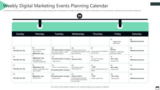 Weekly Digital Marketing Events Planning Calendar