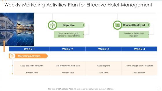 Weekly marketing activities plan for effective hotel management