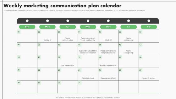 Weekly Marketing Communication Plan Calendar