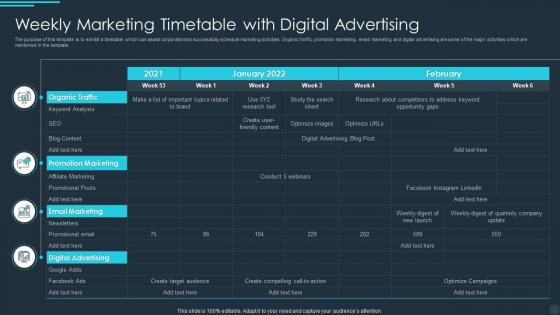 Weekly Marketing Timetable With Digital Advertising