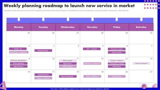 Weekly Planning Roadmap To Launch New Service In Market SEO Marketing Strategy Development