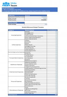 Weekly Retirement Budget Sheet Excel Spreadsheet Worksheet Xlcsv XL SS