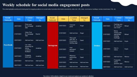 Weekly Schedule For Social Media Engagement Posts Improving Customer Engagement Social Networks