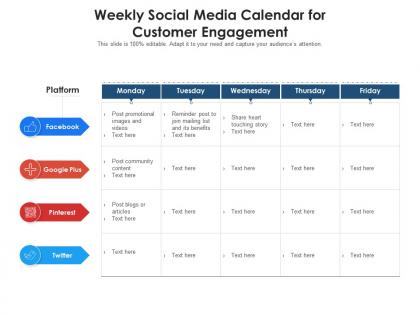 Weekly social media calendar for customer engagement