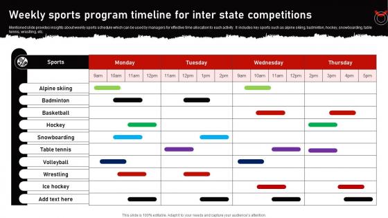 Weekly Sports Program Timeline For Inter State Competitions