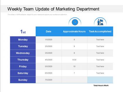 Weekly team update of marketing department