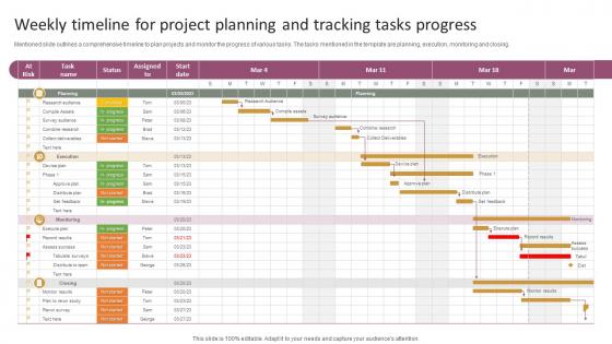 Weekly Timeline For Project Planning And Tracking Tasks Progress
