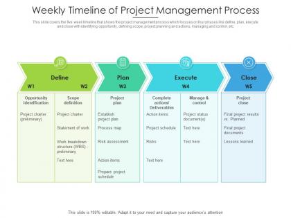Weekly timeline of project management process