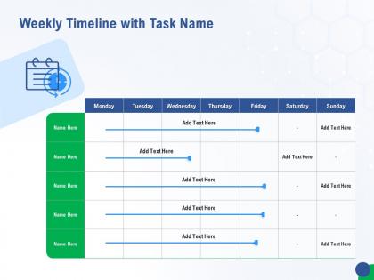 Weekly timeline with task name accelerating healthcare innovation through ai