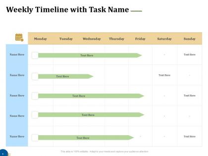 Weekly timeline with task name business turnaround plan ppt topics