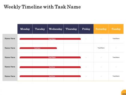 Weekly timeline with task name food startup business ppt powerpoint background