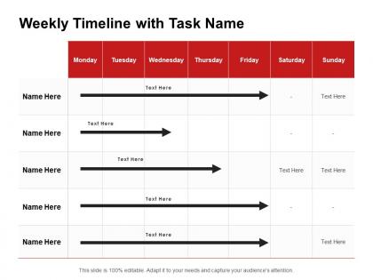 Weekly timeline with task name ppt powerpoint presentation icon format