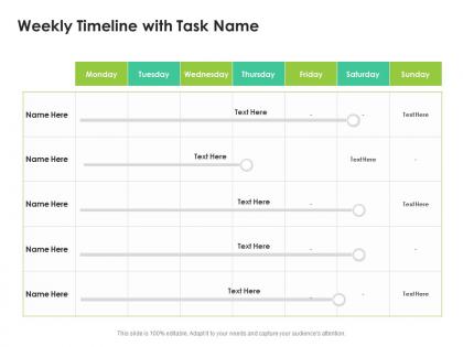 Weekly timeline with task name sales enablement enhance overall productivity ppt show tips