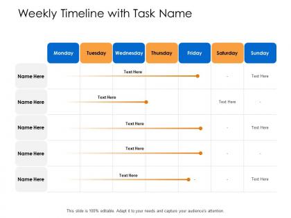 Weekly timeline with task name sunday powerpoint presentation skills ppt icons