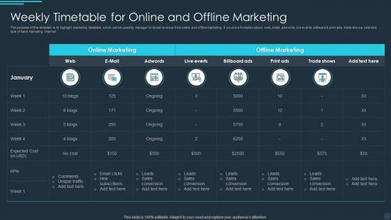 Weekly Timetable For Online And Offline Marketing