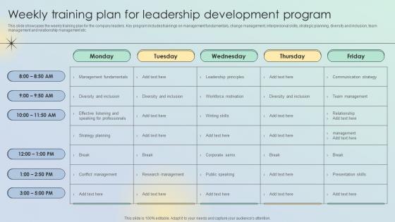 Weekly Training Plan For Leadership Development Program Leadership Development Program