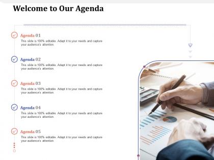 Welcome to our agenda capture m1633 ppt powerpoint presentation styles clipart