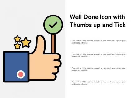 Well done icon with thumbs up and tick