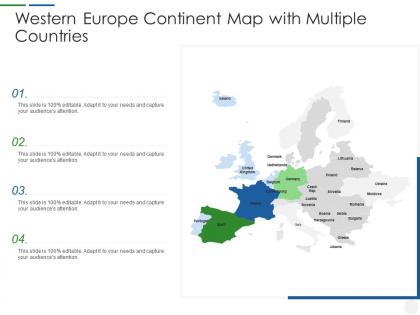 Western europe continent map with multiple countries