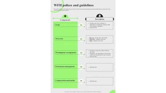 WFH Polices And Guidelines For Work From Home Implementation One Pager Sample Example Document