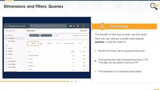 What are queries dimension in search console performance report edu ppt