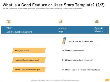 What is a good feature or user story template priority ppt powerpoint show files