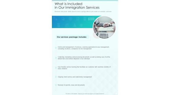 What Is Included In Our Immigration Services One Pager Sample Example Document