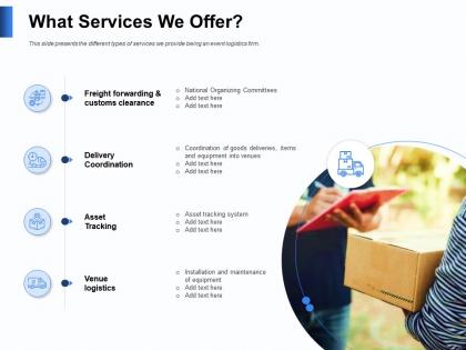 What services we offer goods deliveries powerpoint presentation elements
