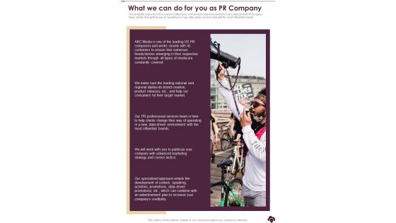 What We Can Do For You As Pr Company One Pager Sample Example Document
