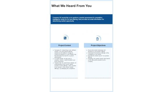 What We Heard From You Consulting Proposal One Pager Sample Example Document