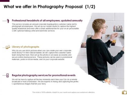 What we offer in photography proposal marketing ppt powerpoint infographics