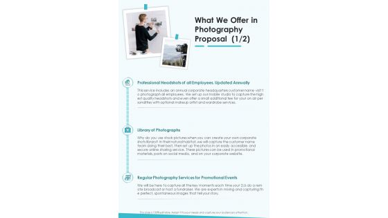 What We Offer In Photography Proposal One Pager Sample Example Document