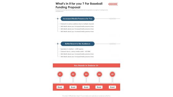 Whats In It For You For Baseball Funding Proposal One Pager Sample Example Document