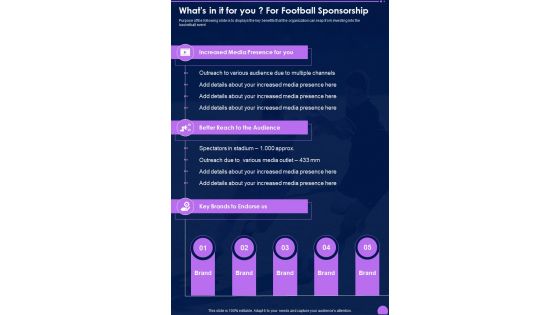 Whats In It For You For Football Sponsorship One Pager Sample Example Document