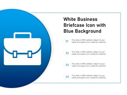 White business briefcase icon with blue background