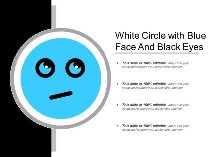 White circle with blue face and black eyes