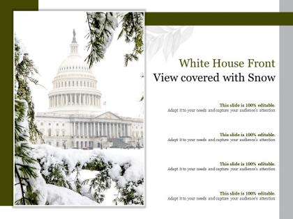White house front view covered with snow