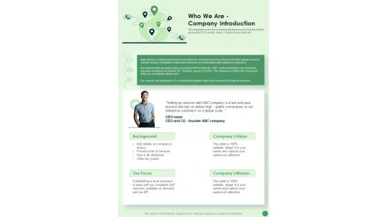 Who We Are Company Introduction One Pager Sample Example Document