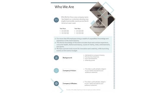 Who We Are Event Management Proposal One Pager Sample Example Document