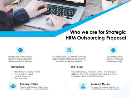 Who we are for strategic hrm outsourcing proposal ppt powerpoint visual