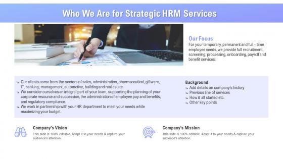 Who we are for strategic hrm services ppt powerpoint presentation model slide