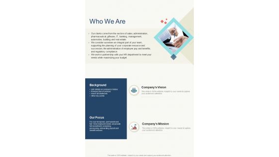 Who We Are HR Proposal One Pager Sample Example Document