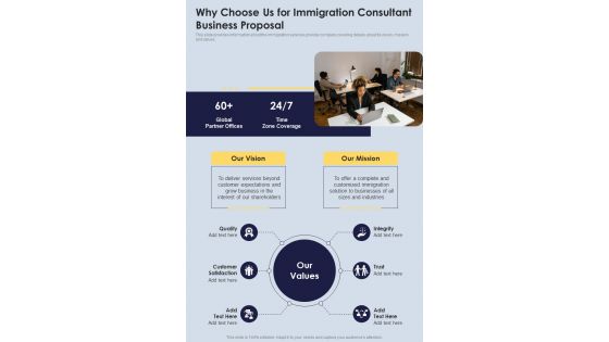 Why Choose Us For Immigration Consultant Business Proposal One Pager Sample Example Document