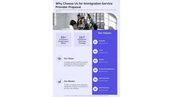 Why Choose Us For Immigration Service Provider Proposal One Pager Sample Example Document