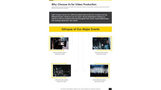 Why Choose Us For Video Production One Pager Sample Example Document