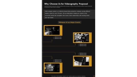 Why Choose Us For Videography Proposal One Pager Sample Example Document