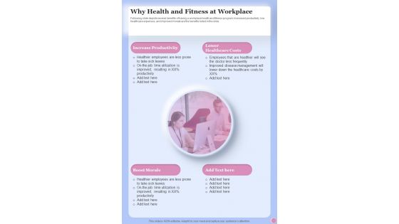 Why Health And Fitness At Workplace Health And Fitness Playbook One Pager Sample Example Document