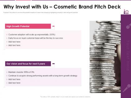 Why invest with us cosmetic brand pitch deck investor pitch presentation for cosmetic brand