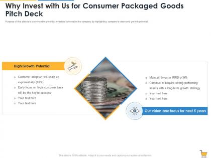 Why invest with us for consumer packaged goods pitch deck ppt styles graphics example